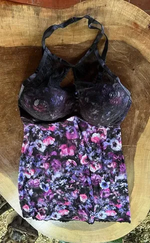 Y2K Secret Treasures Floral Layering Lace Halter Nightgown Baby Doll Body Cami L thumbnail 1