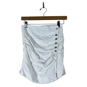 NWT Zara Ruched Side Button Solid Mini Skirt White Coastal High Waisted Size M thumbnail 2
