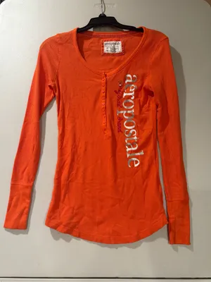 NWT Vintage Y2K Aeropostale Orange Waffle Knit Henley Thermal Top - Size M thumbnail 1