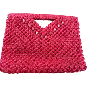Vintage Red Crochet Frame Handbag 70s Boho Grandmacore Handmade Beaded thumbnail 2