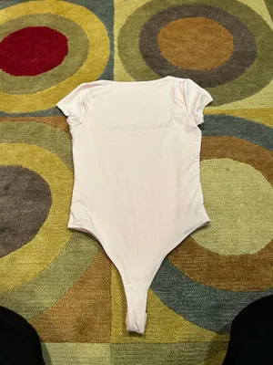 SWS Essentials NWOT Contour Light Pink Short Sleeve Square Neck Bodysuit Thong Size Medium thumbnail 4