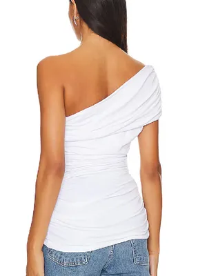 NEW SZ SMALL 4-6 Susana Monaco Gathered One Shoulder Top in Sugar white ruched thumbnail 2