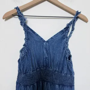Lapogee Women Babydoll Maxi Denim Dress XL Tiered Boho Fairy Grunge Indie Sleaze thumbnail 4