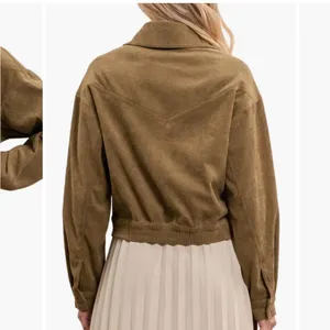 Mine Blu Pepper Green Corduroy Crop Moto Jacket ~ Size Medium thumbnail 2