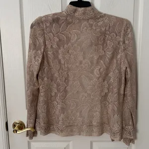 Vintage Lace Open Front Cardigan Jacket in Taupe large thumbnail 3