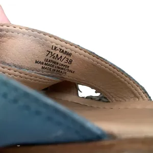 Lucky brand colorblock platform stacked chunky sandals denim blue leather white thumbnail 6