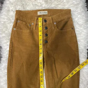 Madewell Cali Demi-Boot Plush Corduroy Brown Tan Flare Button Fly Jeans Raw Hem thumbnail 5