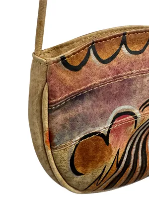 Magnifique Vintage Abstract Hand Painted Genuine Leather Half Moon Crossbody Bag thumbnail 8