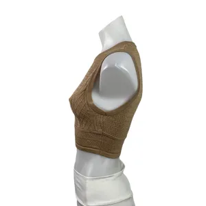 Aritzia Babaton Womens Brown Sleeveless Eyelet Crop Sweater Tank Vest Top Size M thumbnail 2