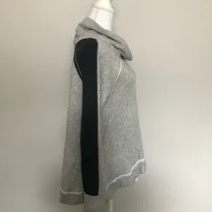 Free People Sweater Cowl Turtleneck Pullover Oversized Mixed Media Raw Grey thumbnail 5