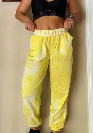 Nordstrom tie dye yellow sweatpants size small thumbnail 1