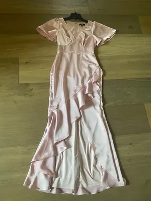 Lulus Eternal Bond Blush Satin Ruffled Flutter Sleeve Maxi Dress Size Small thumbnail 13
