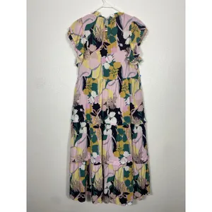 pantsstore Floral Ruffle Maxi Dress Pom Pom Accents Pink Yellow Green Size S thumbnail 6