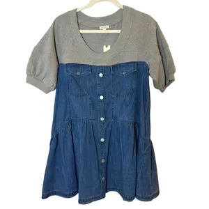 NWT Pilcro Anthropologie Oversized Denim Sweatshirt Twofer Swing Dress Womens XS thumbnail 4