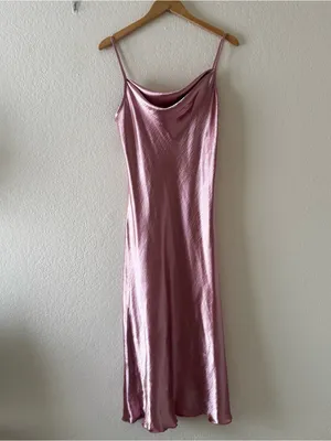 Bebe Dusty Rose Hammered Satin Cowl Neck Midi Slip Dress‎ thumbnail 3