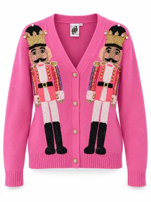 Queen of Sparkles Pink Sequin Nutcracker Christmas Cardigan Women S thumbnail 2