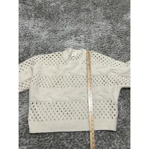 Allie Rose Cream Cable Knit Open Stitch Sweater Womens Size M Oversized Crochet Pullover thumbnail 13