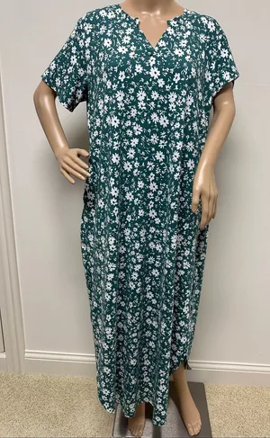 Green Floral Maxi Dress with White Daisy Floral Print Pockets size 2XL thumbnail 1