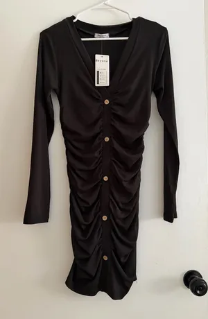 Beyove Women's Sexy Long Sleeve Side Ruched Stretchy Bodycon Mini Dress NWT thumbnail 1