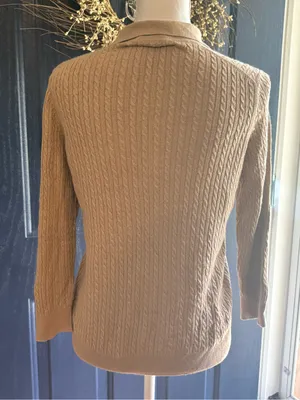 Brooks Brothers 346 Silk Cashmere Cable Knit Polo Sweater Tan M thumbnail 4