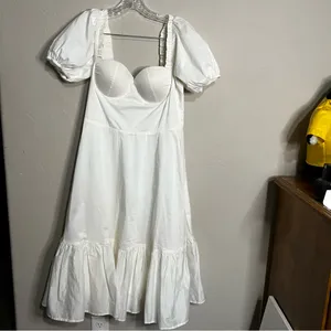 Alamour the‎ Label Katina Poplin Bustier Puff Sleeves Ruffle White Midi Dress thumbnail 3