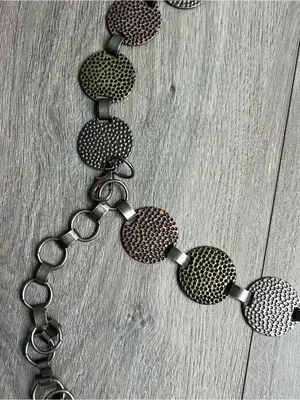 Vintage Mixed Metal Textured Disc Link Chain Belt Boho Adjustable Statement thumbnail 4