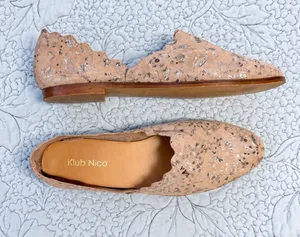💥KLUB NICO Georgette Scalloped Pewter Floral Flat Made in Spain EU 36 US 6💛 thumbnail 1
