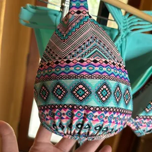 Arizona Jeans Turquoise Strappy Push Up Bikini Set Aztec Print Size Large thumbnail 4