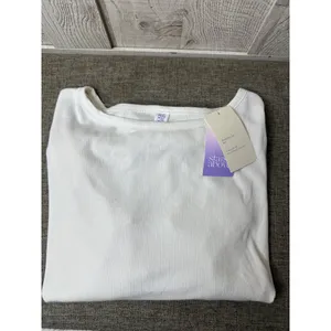 Stars Above Womens Ribbed Long Sleeve Pajama Lounge Top Soft White Size Small thumbnail 3