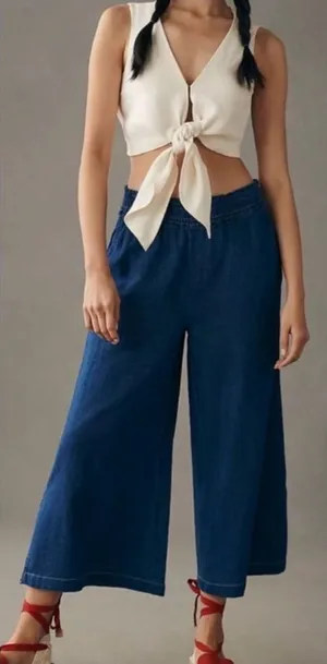 Anthropologie Wide-Leg Denim Culottes Pull On Pants | small EUC thumbnail 1