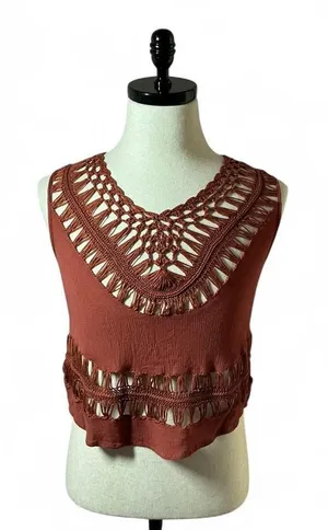 Rue 21 Crochet Fringe‎ Sleeveless Top Blouse Festival Boho Chic Tank thumbnail 1