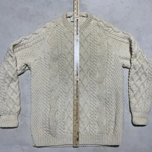 Blarney Woollen Mills Aran Knit Sweater Cream Pure Wool Ireland Women's SZ M thumbnail 4