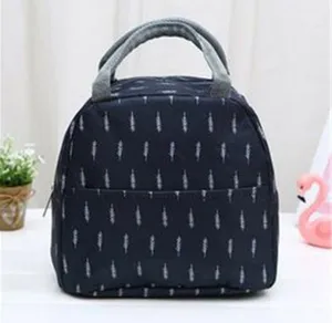 Portable Insulated Lunch Bag Bento Box Cooler Tote -Navy Feather (Brand New) thumbnail 1
