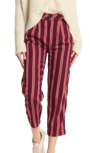 Free People Burgundy Red Striped Seamed Like The Right Thing Cropped Pants 0 thumbnail 1