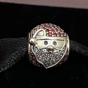 Authentic Pandora Sparkling Jolly Santa Red/Clear CZ Christmas Holiday Charm thumbnail 2