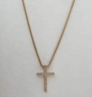 CZ Cross Pendant Necklace for Men Women,Streetwear Punk Hip Hop Unisex Style thumbnail 1