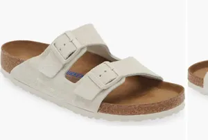 Birkenstock Arizona Soft Slide Sandal Antique White Suede thumbnail 1