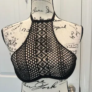 Victoria’s Secret Very Sexy Sheer High-Neck Fishnet Bralette - Black thumbnail 1