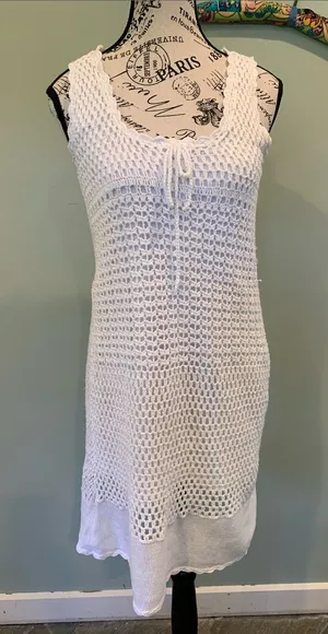 Y2K J.J. Basics Women’s Juniors Medium White Sleeveless Scoop Neck Crochet Dress thumbnail 1