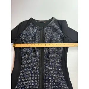 Elie‎ Tahari Women's Black Blue Tweed Dress Zipper Front Short Sleeve thumbnail 3