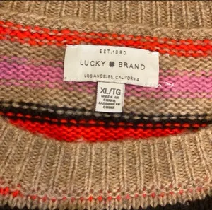 Lucky Multicolored Striped Tan Sweater Pink Red XL Relaxed Fit Oversized thumbnail 5