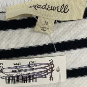 Madewell Top Womens M Black White Striped Drawstring Hem Long Sleeve‎ Tee NZ385 thumbnail 3