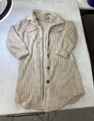 Cupshe Womens Beige Faux Shearling Longline Fleece‎ Shacket Jacket thumbnail 1