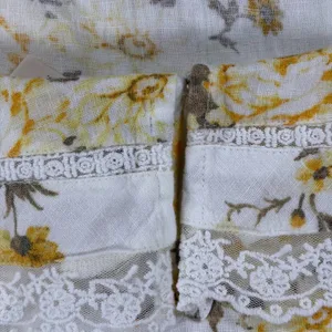 Universal Thread Floral Linen Blend‎ Lace Trim Mini Dress XS Yellow White Boho thumbnail 13
