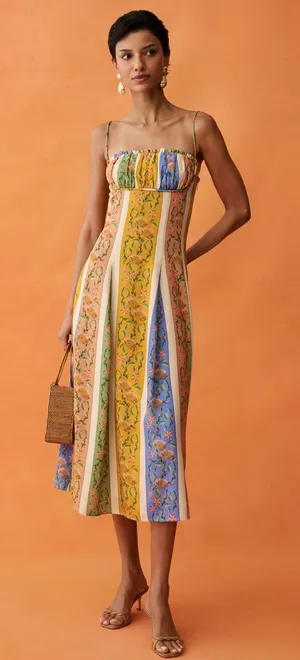 Few Moda Anaya Size 4 Multi Color Yellow Blue Midi Dress thumbnail 1