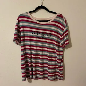 guess logo graphic tee multicolored striped t-shirt thumbnail 2