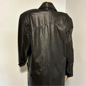 Comint‎ Leather Black Trench Coat Long Duster Jacket Womens Large C5087 Vintage thumbnail 8