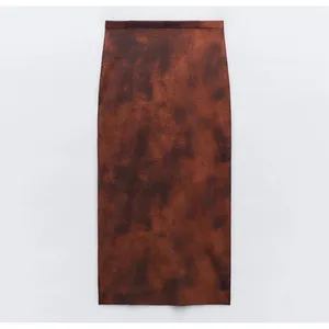 Zara Womens Rust Brown Acid Wash Knit Midi Skirt High Waist Small thumbnail 4