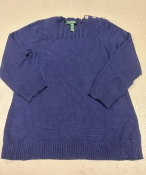 Lauren Ralph Lauren Grandmacore Navy Blue Ribbed Knit Sweater Women’s Medium thumbnail 1