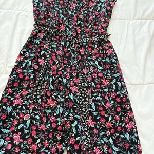Kingston Gray Jumpsuit Womens Large Floral Black Tie‎ Halter Whimsy Hippie Boho thumbnail 4